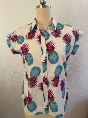 Bonobos White Button-Down with Teal and Magenta Pineapple Print